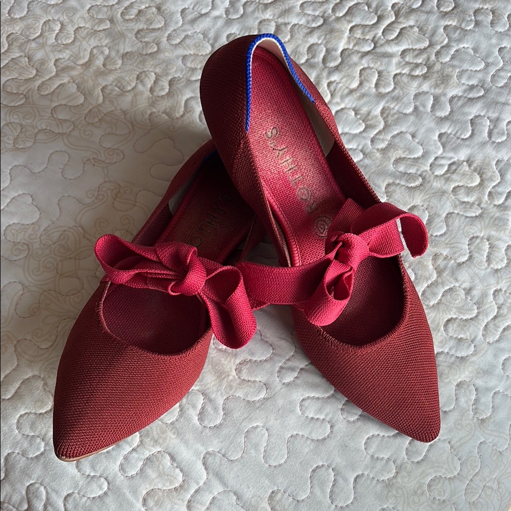 Rothy's Red Pointed Toe Bow Flats